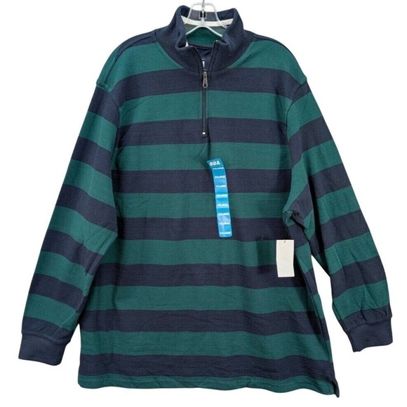 ODA Rugby Shirt Mens 2XL Hunter Green‎ Striped Long Sleeve 1/4 Zip Pullover NEW - Picture 1 of 10